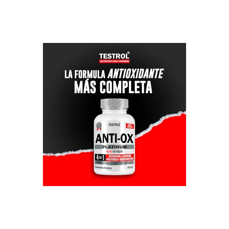 Testrol Anti Platinum 1100 Suplemento Resveratrol Licopeno Polifenoles Betacaroteno Cápsulas