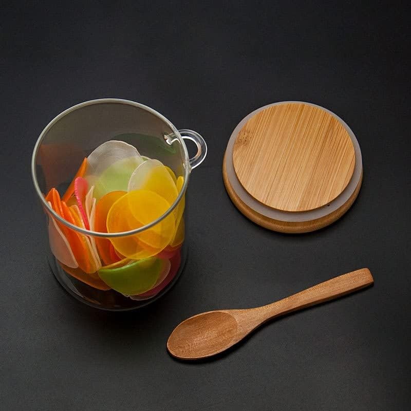 Airtight Glass Jars With Bamboo Lids And Spoons, 17oz Glass