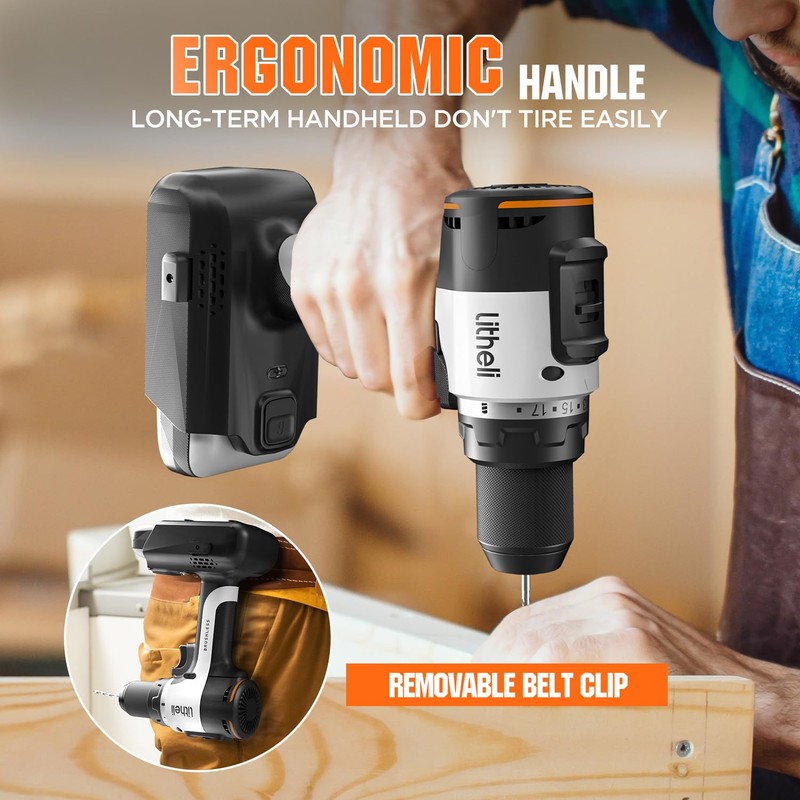 Litheli 20V Cordless Drill Driver, Brushless Power Drill with 2