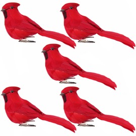 ZCMG 5 Pcs Christmas Red Cardinal Birds Clip On Artificial Feathered Bird Ornaments Decorations for Xmas Tree Wreaths Garlands Centerpiece DIY Crafts Wedding New Year Eve Birthday Party Decor Supplies