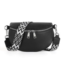 TAN.TOMI Shoulder Bag Women's Bum Bag Women's PU Leather Crossbody Bag Women's Wide Strap Women's Shoulder Bags Bum Bag Women's Stylish Belt Bag Women's Elegant, black