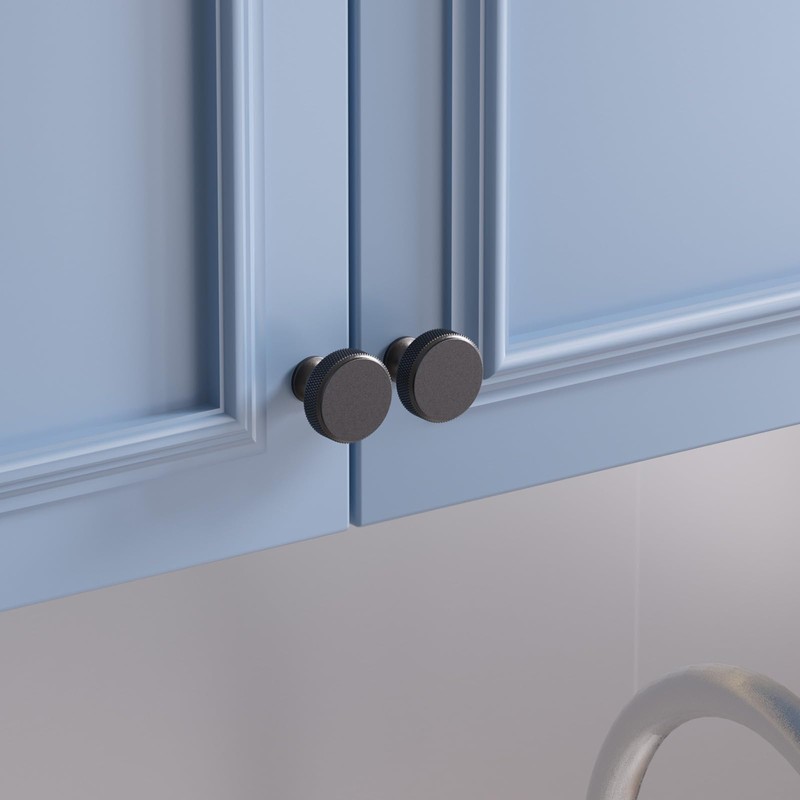 Rergy 10 Pack Knurled Matte Black Cabinet Knobs Round Kitchen