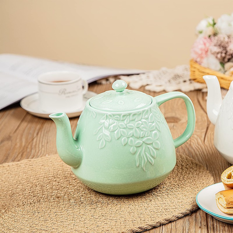 Toptier Leaf Teapot, Porcelain Tea Pot with Infuser and Lid,