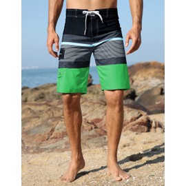 ninovino Mens Cargo Swim Trunks with Pockets Knee Length Summer Beach Shorts Black & Green 38
