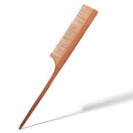Rat Tail Wooden Comb for Daily Grooming and Styling, Unisex Anti-Static Comb with Fine Teeth for Curly and Straight Hair