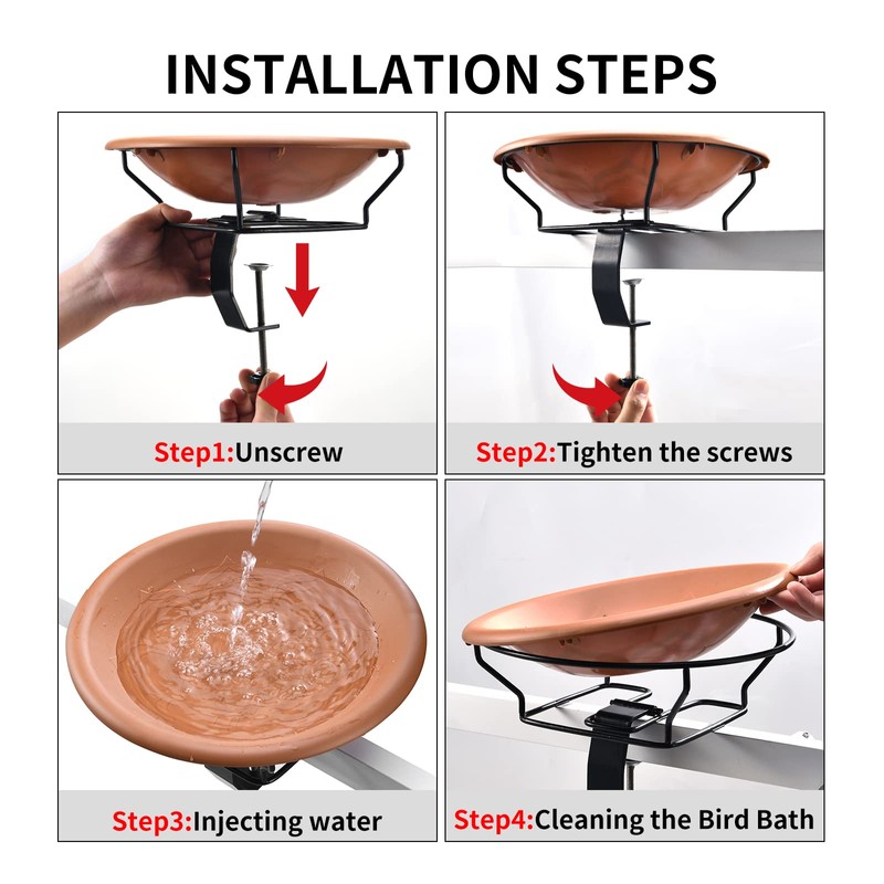 Jealoeur Bird Bath Deck Mounted 12 Inches, Deck Adjustable Steel