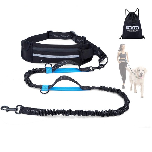 Nobleza Hands Free Dog Leash, Adjustable Training Leash Belt for Dog Walking, Pulsing and Running, Shock Absorption, Comfortable, Reflective Stitching