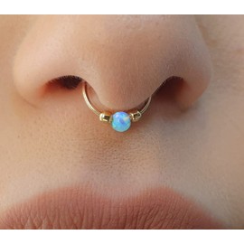 Light Blue Opal Septum Jewelry - 20 gauge Septum piercing - 14k Gold Filled Septum jewelry - Septum hoop