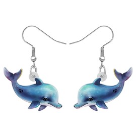 TIZURO Acrylic Cute Blue Dolphin Earrings Hawaiian Summer Ocean Nautical Animals Dangle Novelty Jewellery For Women Party Gifts, Acrylic Stainless Steel, No Gemstone