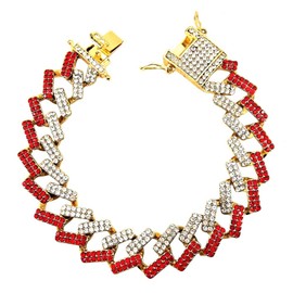 HH Bling Empire Unisex Hip Hop Iced Out Cz Diamond Silver Gold Plated Miami Cuban Link Chains and Bracelets 16" 18" 20" 24" 30" / 7" 8" 9" (Bracelet/Red, 9)