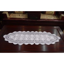 Damanni Oval Cotton Handmade Crochet Lace Table Runner Doilies Dresser Scarf,15 Inch by 35 Inch，White