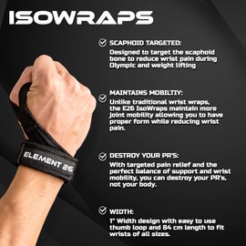 IsoWraps Wrist Wraps for Functional Fitness, Weightlifting, Olympic Lifting - Lifting Wraps for Men and Women - Wrist Support Braces - Weight lifting Wraps With Thumb Loop (Black, M/L)