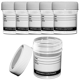 RE-GEN 6x 60ml Clear Plastic Re-Usable Specimen Liquid Container Pots, Screw Top Lids - Secure Screw Top Lids, Clear Identification Label Markers