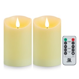 Guluto Flameless Candles, Battery Operated Candles with Remote and Timer, 3" x 4", Set of 2, LED Candles Flickering Electric Pillar Candles, Ivory Real Wax for Home Wedding Birthday Decoration