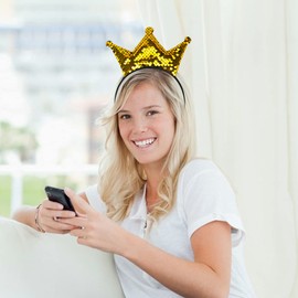 Totelux Sequins Headband Crown Hair Bands Glitter Crown Hair Hoop Women Hair Accessories for Birthday Party Favors Headdress Decoration Supplies (Gold)