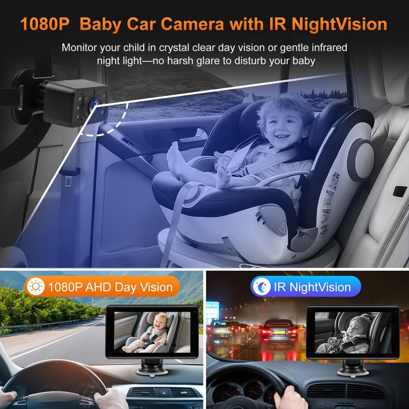 Baby Car Camera with 7" Wireless CarPlay Screen -Supports Apple