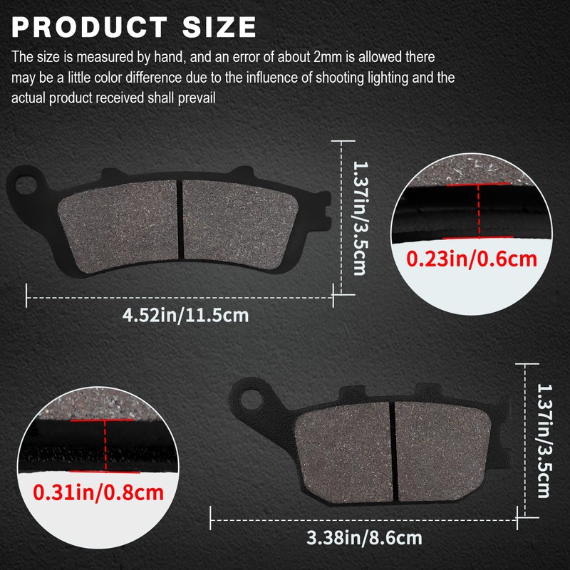 SOLLON Front and Rear Brake Pads for Kawasaki EN650 EN