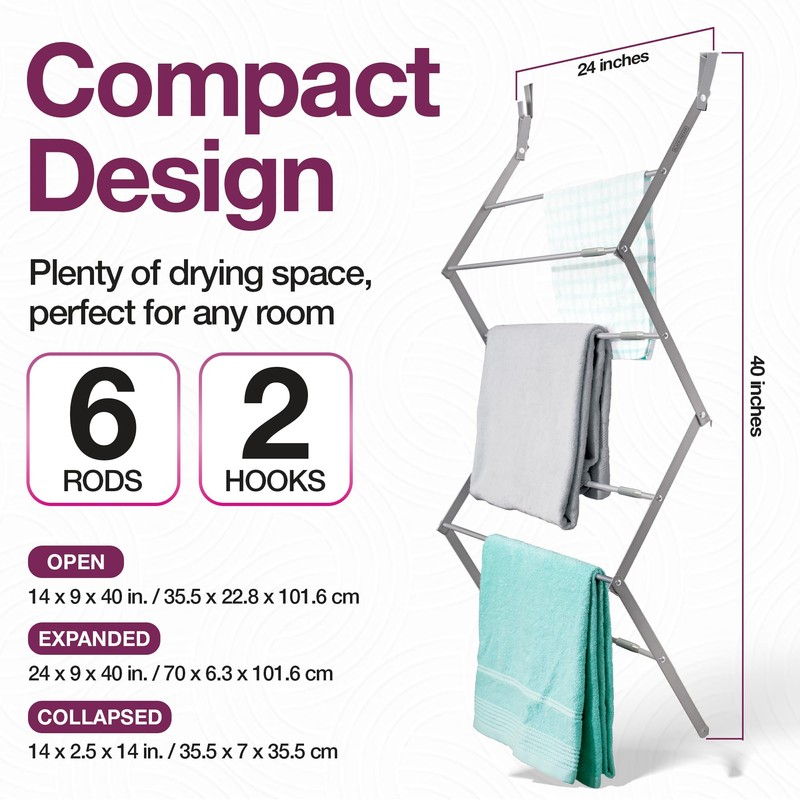 BLACK+DECKER Over The Door Expandable Telescopic Drying Rack, Clothes Organizer,
