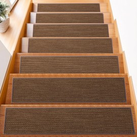 FlowaFoli Stair Treads for Wooden Steps Indoor,8" X 30" (15 in Pack) Carpet Stair Treads for Wood Stairs, Machine Washable Stair Runners for Kids Elders and Pets,Brown