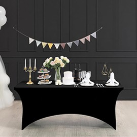 ANNAFRIS Spandex Tablecloth 6 Feet, 183 x 76 x 76 cm, Elastic Cover for Massage Table, Table Cover for Weddings, Banquets, Parties, Washable, Wrinkle-Free (Black)