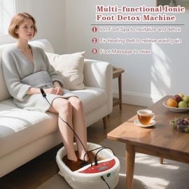 veicomtech Ionic Foot Bath Detox Machine, Foot Detox Machine, Ionic Feet Spa Kit with 10 Ginger Tablets 2 Arrays FIR Belt for Home Salon Spa