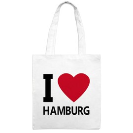 Jute Bag with City Names Hamburg Motif I Love – Colour White – Fabric Bag, Jute Bag, Hipster Bag, White