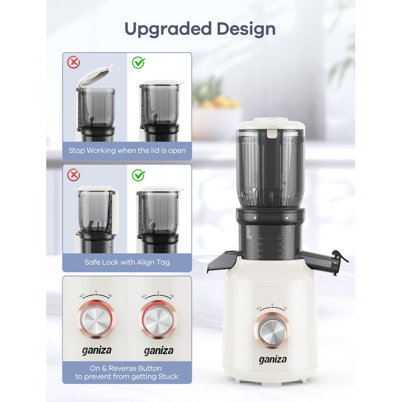 Ganiza Juicer Machines, Cold Press Juicer with 4.3" Large Feed