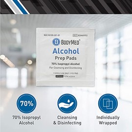 BodyMed Almohadillas de preparación de alcohol con 70% de alcohol isopropílico, 100 unidades, envueltas individualmente de 1.2 pulgadas x 2.4 pulgadas