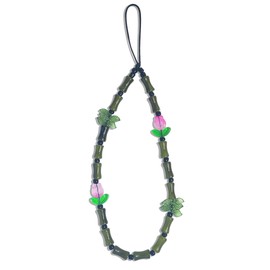 AGEN KGEN AGEN KGEN Cute Phone Charm Handmade Exquisite Beaded Phone Lanyard Wrist Strap Pink Cell Phone Chain Phone Charms Strap for Women (Bamboo Flowers)