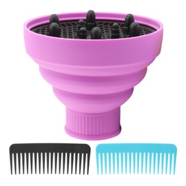 Universal Foldable Hair Dryer Diffuser, Travel Hair Dryer Diffuser Attachment with Comb, Portable Hairs Diffusers Blow Dryers Attachment for Natural Thick Hairs(Color:Purple)