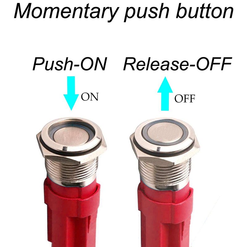 GUUZI 12V-24V/15A Momentary Push Button, NO Waterproof, Red LED Illuminated