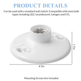 Saysurey 4 Pcs Medium Base E26 Lampholder Keyless Top Lamp Holder Ceiling Light Sockets White Phenolic Bulb Socket Incandescent Fluorescent CFL Lampholder 660w 250v
