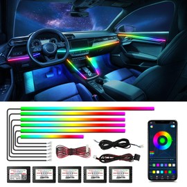 WEBUPAR Dreamcolor Acrylic Interior Car Lights, 6 in 1 Car LED Strip Lights with APP Control and 213 Color Modes, Car Accessories Car Decorative Lights, Neon Car Ambient lighting kits