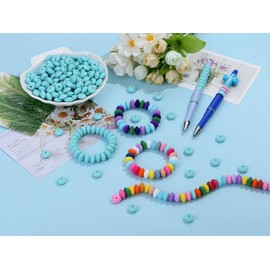 LAIDANLA 150PCS Caribbean Blue Silicone Lentil Beads, 12mm Silicone Beads Bulk for Keychain Bracelet Necklace Crafts Pen Making Loose Spacer