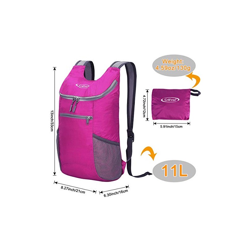 G4Free Lightweight Casual Daypack 11L Foldable Backpack Camping Packable Rucksack