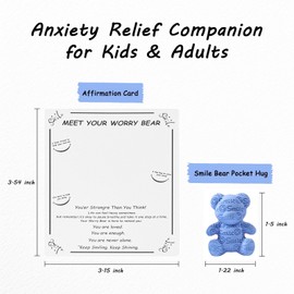 Smile Bear Pocket Hug with Inspirational Affirmation Cards - Anxiety Relief Gifts for Friends and Kids, Mental Health Support Token, Soft Resin Comfort Companion for Stress & Back to School（Sky Blue)