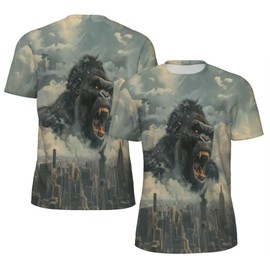 3D Pattern Printed T-Shirt Urban King Kong Design Premium Quality Graphic Tee Comfortable Fit for Men and Women Stylish Streetwear Casual Wear Idea for Fashion Enthusiasts Size L