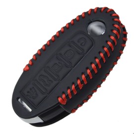Real Leather Key Cover + Keychain Compatible with 5 Buttons Nissan Armada Rogue Maxima Altima Sedan Pathfinder