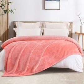 Whale Flotilla Coral Pink Twin Size Blanket for Bed, 300GSM Soft Warm Fleece Fabric, Decorative Lightweight Plush Fluffy Blankets for All Season, 60x80 Inch