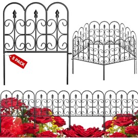 Idzo Heavy Duty Steel 32in x 10ft (5 Panels) Decorative Garden Fence, No Dig Decorative Fence, Rustproof Metal Garden Fence Border for Outdoor Yard Patio, Small Animal Barrier Fence for Dog Rabbit Pet