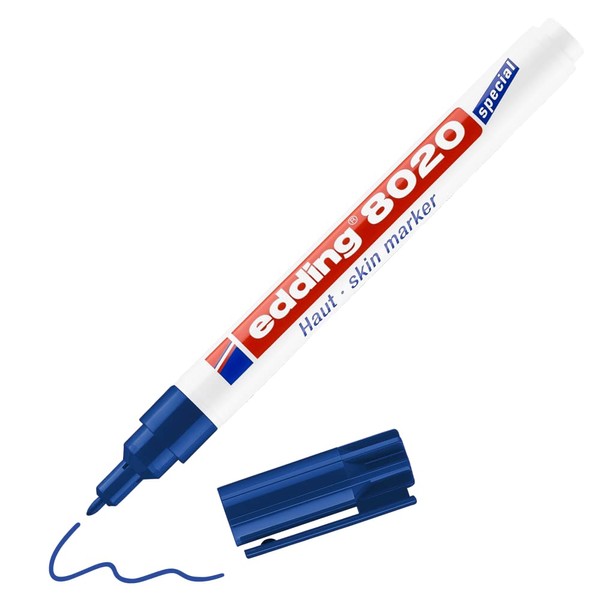 edding 8020 skin marker - blue - round nib 1 mm - skin pen for writing and marking on skin - dermatologically tested - tattoo pen, temporary tattoos