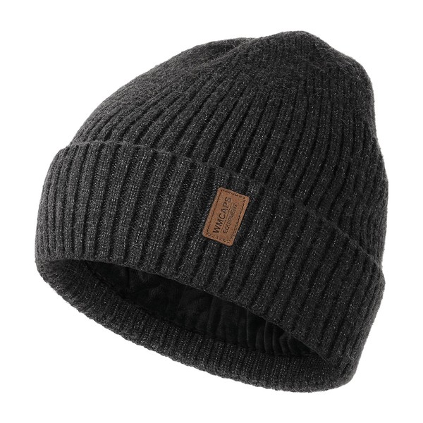 Wmcaps Warm Beanie Hats for Men Women, Fleece Lined Beanie Warm Winter Caps Unisex Fashion Knit Cuffed Cap (Slate Gray)
