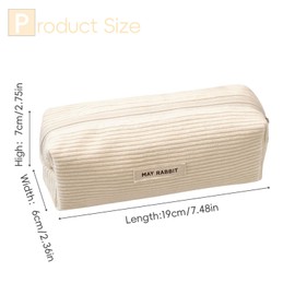Feliciay Corduroy Fabric Pencil Case Aesthetic Made of Corduroy, Large Storage Capacity Pencil Case, Small Make Up Bag, Pen Bag, Suitable for Schools, Offices, Travel, White, Modern-minimalist