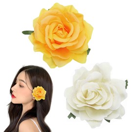 Getrays 2pcs Rose Flower Hair Clips,Women Big Flower Brooch Bridal Headpiece,Flamenco Dancer Hairpin Bohemia Style Headdress Hair Accessories Wedding Beach Girls Hair Barrette (B)