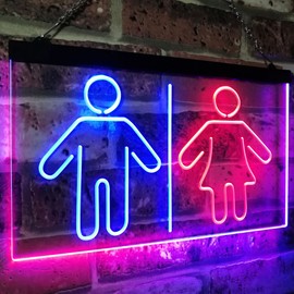 Toilet Man Woman Male Female Washroom Toilet Restroom Dual Colour LED Bar Light Neon Light Advertising Neon Sign Blue & Red 300 x 210 mm st6s32-i3047-br