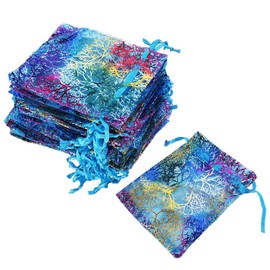 Lucky Monet 50pcs Coralline Organza Gift Bags Jewelry Pouch Drawstring Christmas Wedding Party Favor Gift Bags (3” x 4”, Blue)