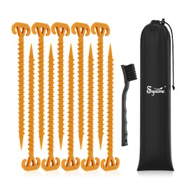 Tent Stakes Anclaje de Suelo en Espiral de 11" Naranja, en La Playa y Césped para Asegurar Animales, Carpas, Toldos y Mantas de Playa, Pila de Plástico 5 Cortos + 5 Largos, Incluye Cepillo y Bolsa