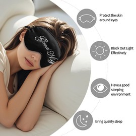Ptrin Satin Sleeping Mask, Women and Men, Eye Mask with Adjustable Headband, Sleeping Mask and Blindfold for Night Sleep, Travel and Naps, Black (Spaceship)