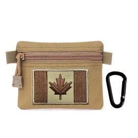 EDC Wallet Pouch,Small EDC Bag for Men,Coin Pouch, Key Case, Tactical Pouch, Card Holder Earphone Case, Waterproof Bag with Canada Flag Embroidery Patch and a Spring Snap Hook (Khaki)