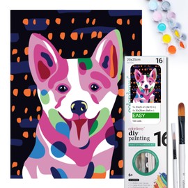 COLORDEMY 2-in-1 Paint by Numbers Kit - Rolled Canvases (20x25cm & 20x20cm), 16 Colours, Brushes & Paints Included - Fun for Adults & Kids, Perfect for Parties or Group Painting (Corgi Design)